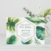 Groene Tropische Bladeren Witte Huwelijksuitnodigi Kaart (Staand voorkant)
