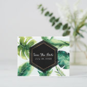 Groene Tropische bladeren Witte legant sparen de D Aankondigingskaart (Staand voorkant)