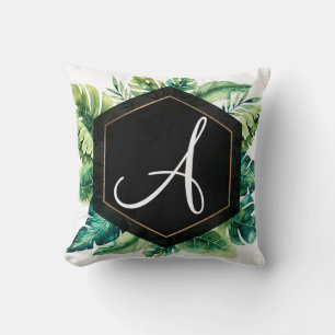 Groene Tropische Bladeren Zwart Elegant Chic Zomer Kussen