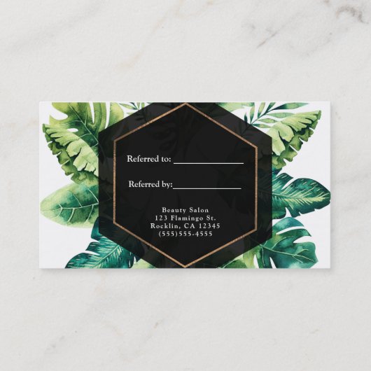Groene tropische bladeren zwart Elegant Verwijs ee Aanbevelingskaartje (Achterkant)