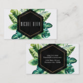 Groene tropische bladeren zwart elegante chique op visitekaartje (Voorkant / Achterkant)