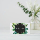 Groene tropische bladeren zwart elegante chique op visitekaartje (Staand voorkant)