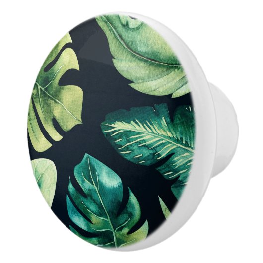 Groene tropische bladeren zwart zomerparadijs keramische knop (Rechts)