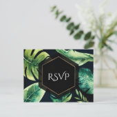 Groene Tropische Bladeren Zwarte Elegant Wedding R Uitnodiging Briefkaart (Staand voorkant)