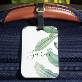 Groene tropische bladmonogram bagagelabel