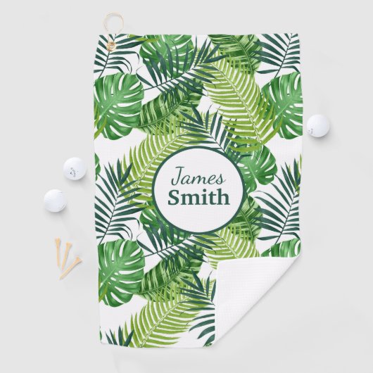 Groene tropische bladmonogram golfhanddoek (Insitu)