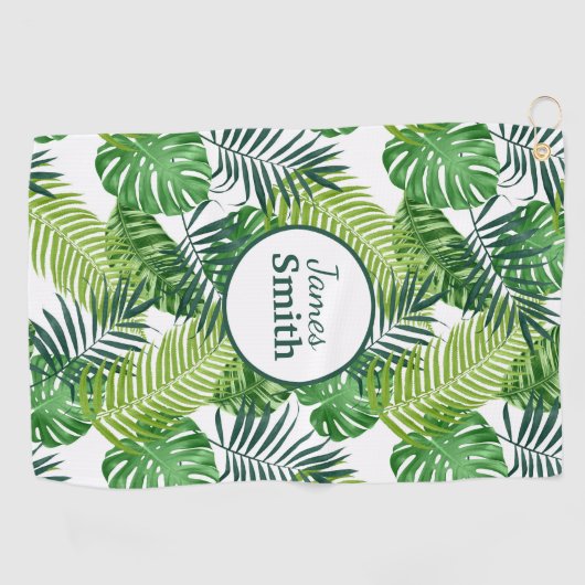 Groene tropische bladmonogram golfhanddoek (Horizontaal)