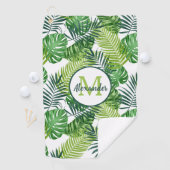 Groene tropische bladmonogram golfhanddoek (Insitu)