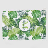 Groene tropische bladmonogram golfhanddoek (Horizontaal)