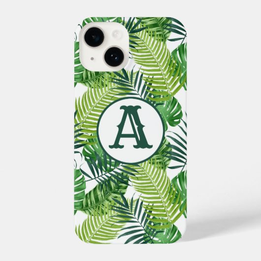 Groene tropische bladmonogram iPhone hoesje (Achterkant)