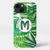 Groene tropische bladmonogram iPhone hoesje (Achterkant)