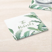 Groene tropische bladmonogram kartonnen onderzetters (Schuin)