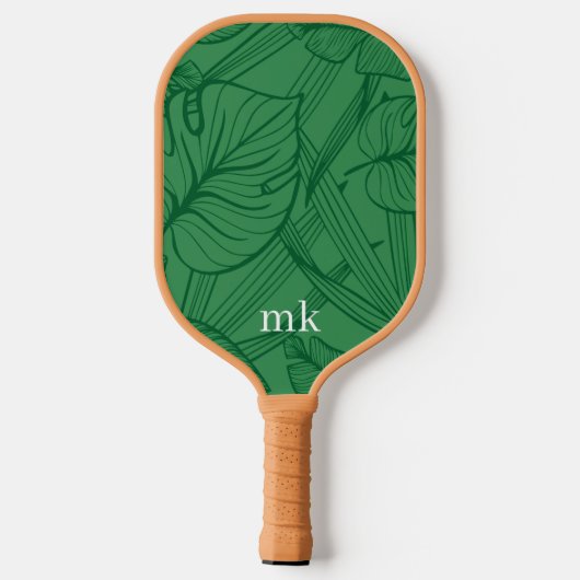 Groene tropische bladmonogram pickleball paddle (Achterkant)