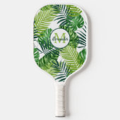 Groene tropische bladmonogram pickleball paddle (Voorkant)