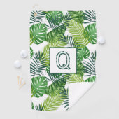 Groene tropische bladmonogram Q Golfhanddoek (Insitu)