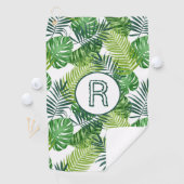 Groene tropische bladmonogram R Golfhanddoek (Insitu)