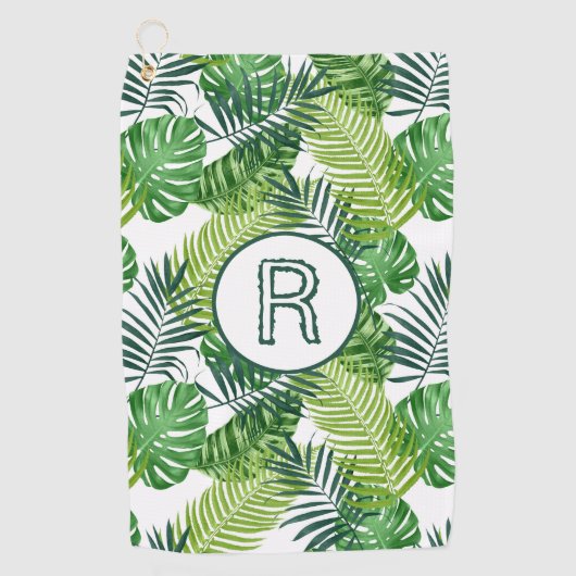 Groene tropische bladmonogram R Golfhanddoek (Voorkant)