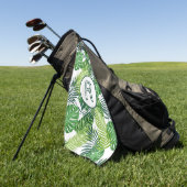 Groene tropische bladmonogram R Golfhanddoek (Groen)