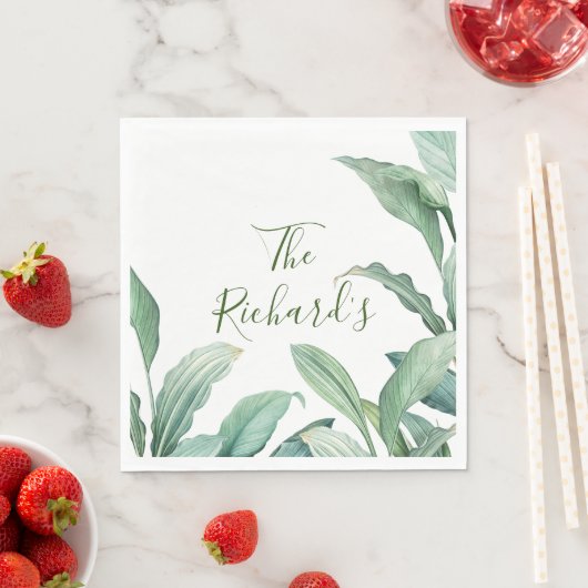 Groene tropische bladmonogram servet (Insitu)