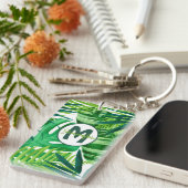 Groene tropische bladmonogram sleutelhanger (Voorkant Rechts)