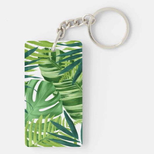 Groene tropische bladmonogram sleutelhanger (achterkant)