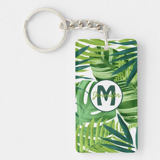 Groene tropische bladmonogram sleutelhanger (Voorkant)