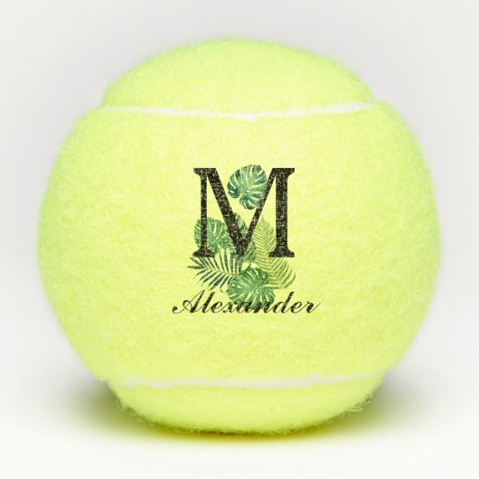 Groene tropische bladmonogram tennisballen (Voorkant)