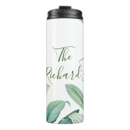 Groene tropische bladmonogram thermosbeker