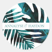 Groene & Tropische Blauwgroen Eilandbladeren Bruil Ronde Sticker (Voorkant)