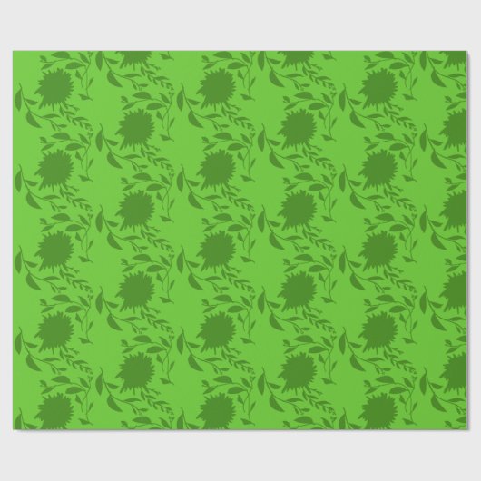 Groene tropische bloemen & bladeren op groen cadeaupapier (Vlak)