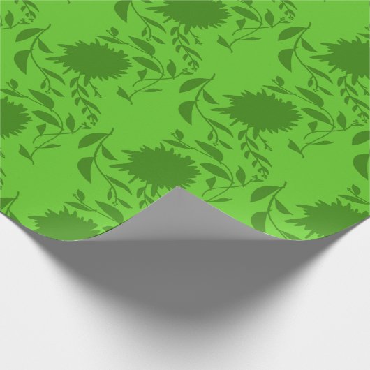 Groene tropische bloemen & bladeren op groen cadeaupapier (Hoek)