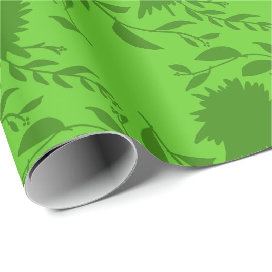 Groene tropische bloemen & bladeren op groen cadeaupapier (Rol Hoek)