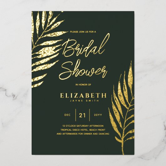 Groene tropische disco VRIJGEZELLENFEEST gouden bl Folie Uitnodiging (Voorkant)