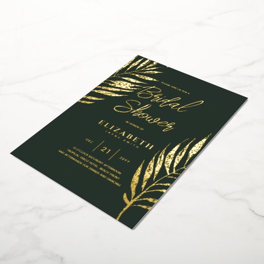 Groene tropische disco VRIJGEZELLENFEEST gouden bl Folie Uitnodiging (Gedraaid)