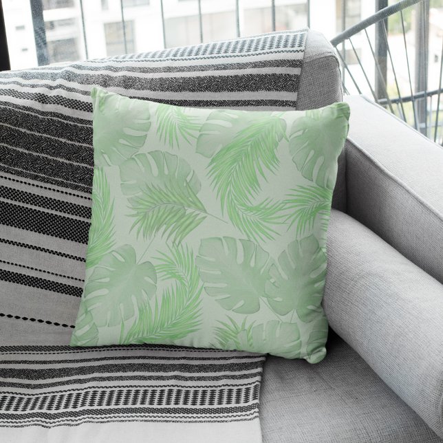 Groene Tropische Eenvoudige Palmbladeren Kussen (Palm leaves pattern throw pillow)