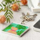 Groene tropische eiland gele Sleutelhanger (Zijkant)