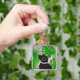Groene Tropische Eiland Zwarte Hond Sleutelhanger