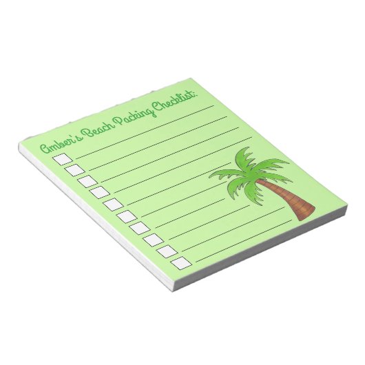 Groene Tropische eilandpalm — Beach Packing List Notitieblok (Schuin)