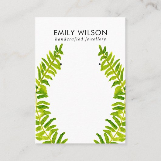GROENE TROPISCHE FERN FAUNA EARRING STUD DISPLAY B VISITEKAARTJE (Voorkant)