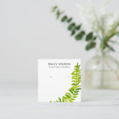 GROENE TROPISCHE FERN FAUNA EARRING STUD DISPLAY  VIERKANTE VISITEKAARTJE (Staand voorkant)