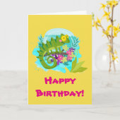 Groene Tropische Hagedis met de Verjaardag van Kaart (Gele Bloem)