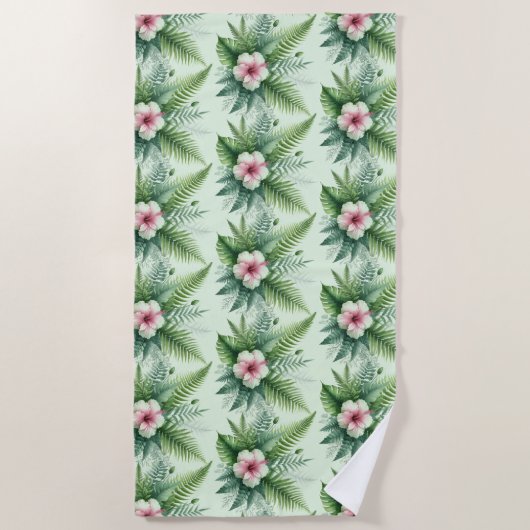 Groene Tropische Hibiscus Strandlaken (Voorkant)