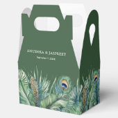 Groene tropische Indiase pauw veren bruiloft Bedankdoosjes (Geopend)