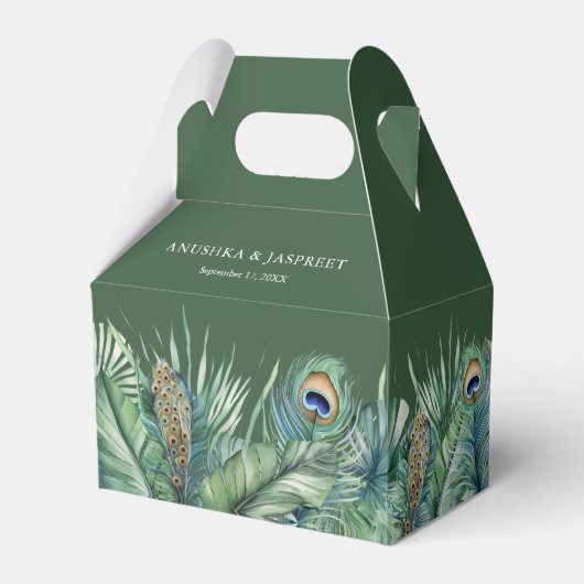 Groene tropische Indiase pauw veren bruiloft Bedankdoosjes (Voorkant Zijde)