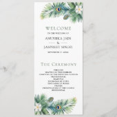 Groene tropische Indiase pauw veren bruiloft Programmakaart (Voorkant)