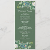 Groene tropische Indiase pauw veren bruiloft Programmakaart (Achterkant)