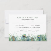 Groene tropische Indiase pauw veren bruiloft RSVP Kaartje (Voorkant)