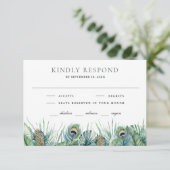 Groene tropische Indiase pauw veren bruiloft RSVP Kaartje (Staand voorkant)