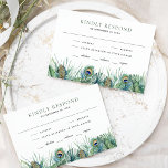 Groene tropische Indiase pauw veren bruiloft RSVP Kaartje<br><div class="desc">Elegante RSVP-kaarten met prachtige pauwenveren en monstera-bladeren.</div>