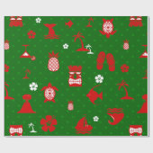 Groene tropische Kerstmis Tiki Retro Cadeaupapier (Vlak)